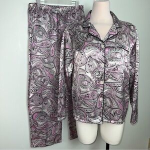 Character Pink Paisley Satin Pajama Set Women’s Large 2 Piece Sleepwear Lounge